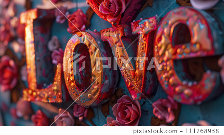 AI-generated content. Love 3d Retro Style Voluminous Lettering 111268938