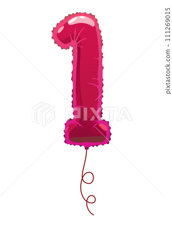 Helium pink balloons number. Realistic design element, numeral character. Party decoration balloon or anniversary sign. Vector glossy decorative digit illustration 111269015