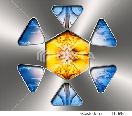 3D illustration of creative fractal artwork combined with silver embellishment 3D illustration of creative fractal artwork combined with silver embellishment 111269623