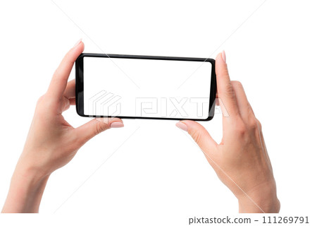 Template of modern smartphone in hands for your design 111269791