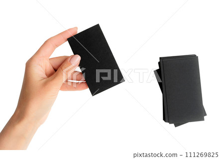 Black business card in girl hand 111269825
