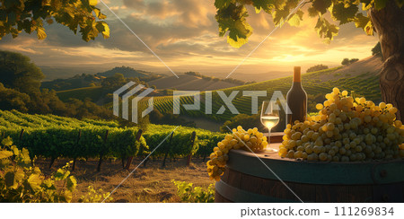 White wine in a vineyard White wine in a vineyard 111269834