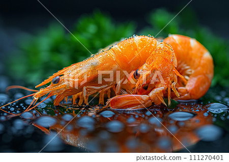 Ready to eat shrimp on a black background. Ready to eat shrimp on a black background. 111270401