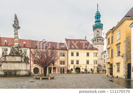 The Main Square with The Firewatch Tower in Sopron town, Hungary 111270570