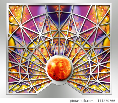 3D illustration of creative fractal artwork combined with silver embellishment 111270766