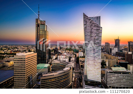 amazing evening View with high skyscrapers 111270820