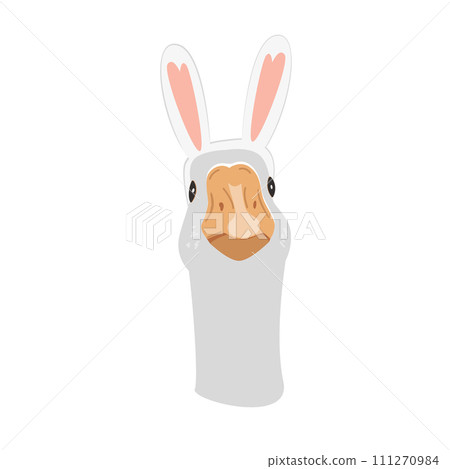 Cute goose wearing Easter bunny ears costume. Vector illustration isolated on white background 111270984