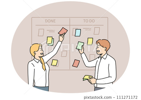 Businesspeople brainstorm manage tasks in office 111271172