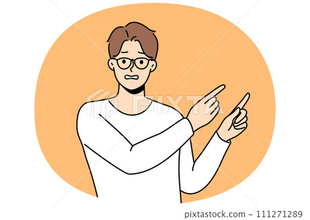 Frustrated man point at empty space Frustrated man point at empty space 111271289