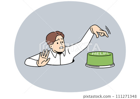 Stressed person press help button 111271348