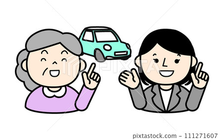 簡單人物插畫私家車和老人 簡單人物插畫私家車和老人 111271607