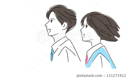 Male and female junior high school students singing together at a choir festival, profile profiles of high school students cheering and cheering, vector simple illustration material Male and female junior high school students singing together at a choir festival, profile profiles of high school students cheering and cheering, vector simple illustration material 111271912