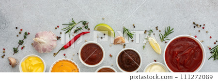 Different types of sauces in bowls Different types of sauces in bowls 111272089