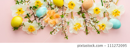 Spring flowers and Easter eggs Spring flowers and Easter eggs 111272095
