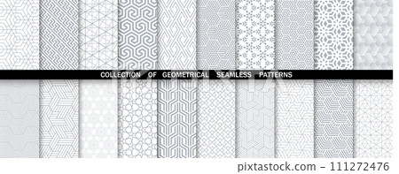 Geometric set of seamless gray and white patterns. Simple vector graphics. 111272476