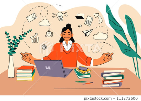 Professional assistant. Administrator working. Secretary receptionist or accountant executive at office desk. Workaholic employee. Multitasking worker. Business manager. Vector concept 111272600