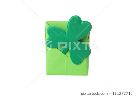 PNG, Green box with clover leaf, isolated on white background PNG, Green box with clover leaf, isolated on white background 111272713