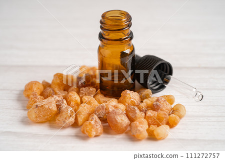 Frankincense or olibanum aromatic resin isolated on white background used in incense and perfumes. 111272757