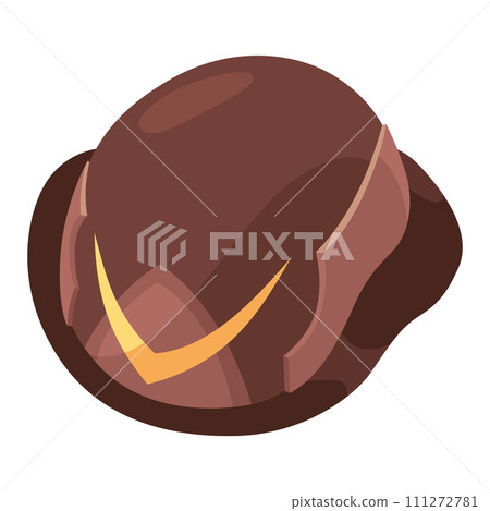 Fireman helmet icon, side view. Hat of firefighter with metal emblemsor logo. Brown fireman cup, uniform headwear. Vector illustration isolated on white Fireman helmet icon, side view. Hat of firefighter with metal emblemsor logo. Brown fireman cup, uniform headwear. Vector illustration isolated on white 111272781