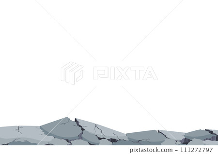 Earthquake destruction cracked the ground. Natural disasters. City panorama with damaged road. Urban ruined landscape vector illustration Earthquake destruction cracked the ground. Natural disasters. City panorama with damaged road. Urban ruined landscape vector illustration 111272797
