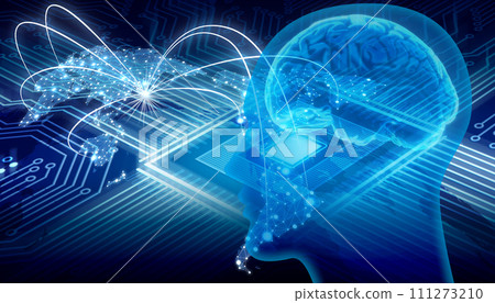 Blue cyber digital background image with artificial intelligence 111273210