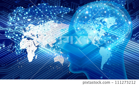 具有人工智慧的藍色網路數位背景圖像 111273212