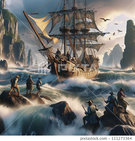 seascape with sailing ships 111273364