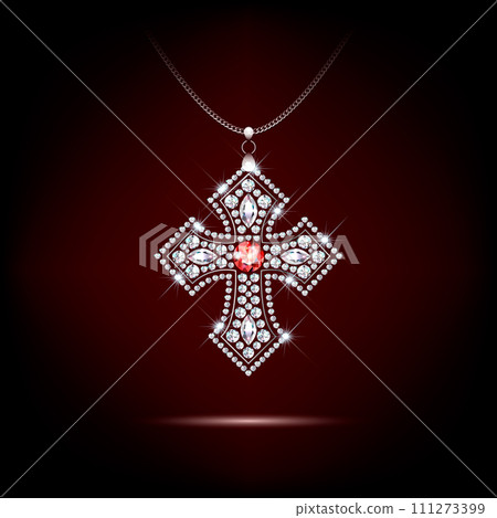 diamond sparkling cross on chain pendant vector 111273399