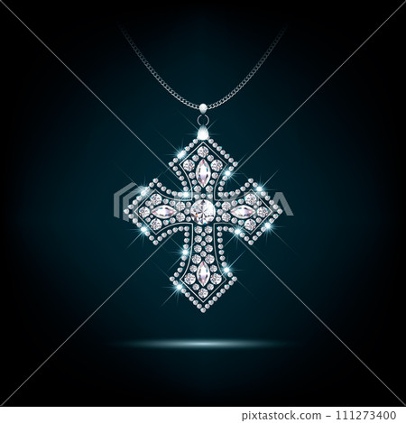 diamond sparkling cross on chain pendant vector 111273400