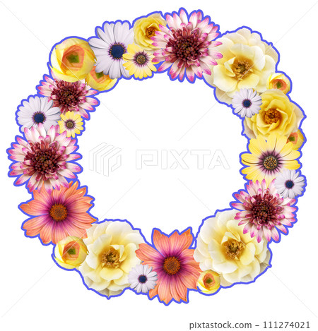 Botanical wreath 08 made with gorgeous colorful flowers 111274021