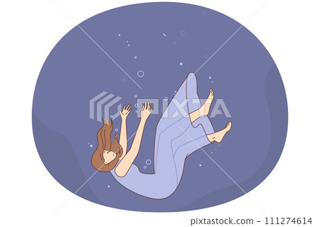 Frustrated woman falling down underwater Frustrated woman falling down underwater 111274614