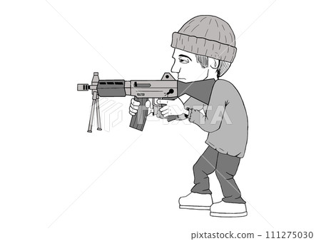 Soldier military war illustration battle gun armed black and white 111275030