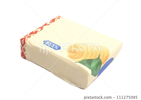 Stick of wrapped butter isolated on white background 111275095