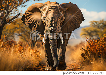 African Elephant Majesty Wildlife Safari in the Savannah, Capturing the Essence of Nature's Giants,Generative Ai 111275190