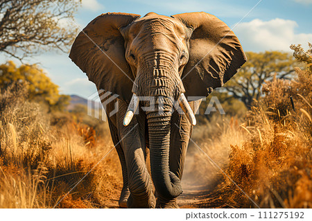 African Elephant Majesty Wildlife Safari in the Savannah, Capturing the Essence of Nature's Giants,Generative Ai 111275192