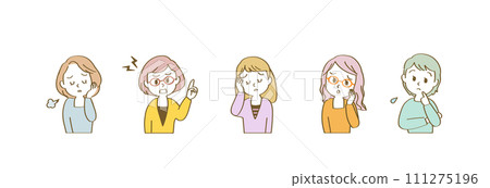 Icon set for women in their 40s with a negative expression that suits speech bubble lines / horizontal / casual / with main line 111275196