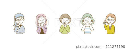 Icon set for women in their 50s with a positive expression that suits speech bubble lines / horizontal / casual / with main line 111275198