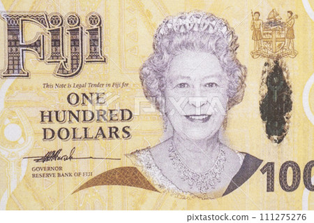 Elizabeth II, Portrait from Fiji One hundred Dollars Banknotes. Elizabeth II, Portrait from Fiji One hundred Dollars Banknotes. 111275276