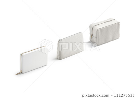 Blank white bag and wallet accessories mockup, side view Blank white bag and wallet accessories mockup, side view 111275535