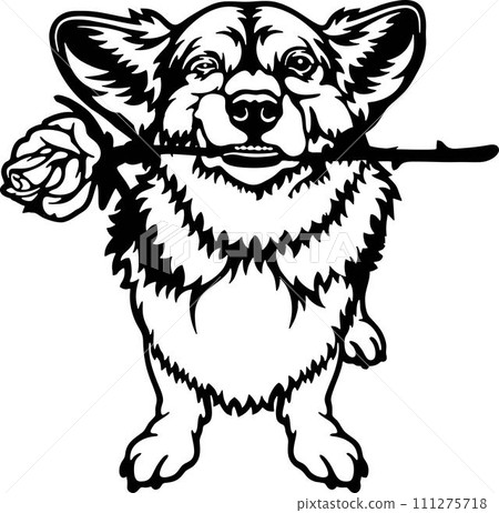 Funny Corgi Dog - Funny Dog - Pet Dog Vector Clipart, Dog Silhouette Stencil 111275718