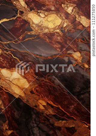 Warm-toned brown marble with intricate gold veins, perfect for creating rich, inviting backgrounds or adding a touch of elegance to any design project. Vertical format. Generative AI. 111275850