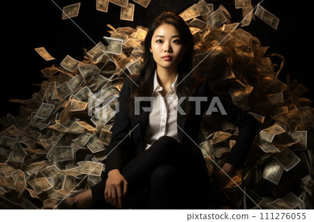 AI-generated content. Billionaire on Big Pile of Banknotes Rich Comeliness AI-generated content. Billionaire on Big Pile of Banknotes Rich Comeliness 111276055
