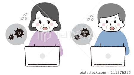 An old man is in trouble because his computer is infected with a virus. 111276255
