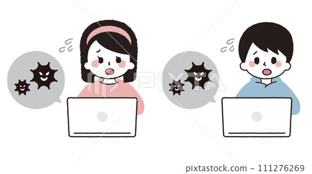 A child is in trouble because his computer is infected with a virus. A child is in trouble because his computer is infected with a virus. 111276269