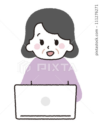 Grandma operating a computer. 111276271