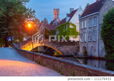 Night Green canal in Bruges, Belgium 111276415
