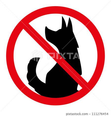 no dogs allowed symbol, prohibitory sign, red crossed out circle symbol with dog silhouette 111276454
