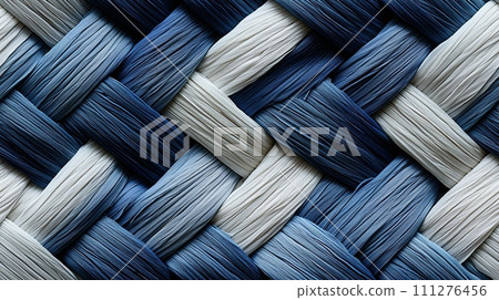 AI-generated content. Top view of detailed macro view of bleached denim weave. Seamless backdrop. Luxury weaving. Fabric tiles. Generative AI 111276456