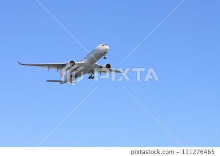 客機接近降落 客機降落在藍天 客機接近降落 客機降落在藍天 111276465