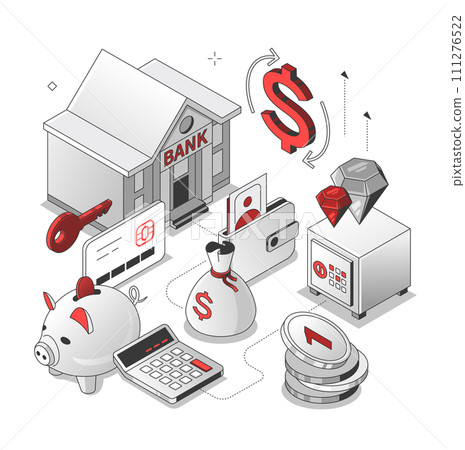 Finances and banking - red and black isometric line illustration 111276522